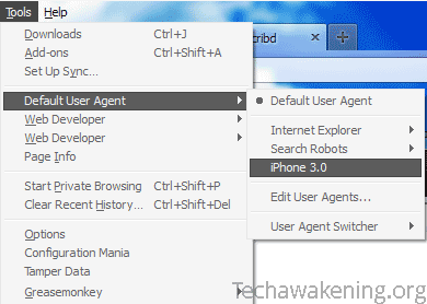 Changing user agent in Firefox
