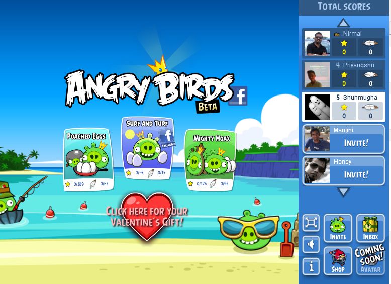 facebook/angry birds with friends login