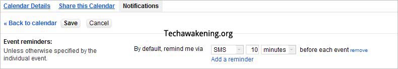 select SMS notification as default in Google Calendar