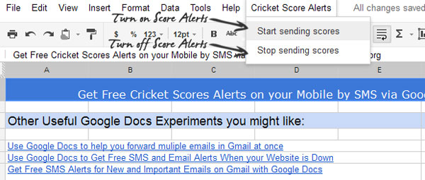 get free cricket score updates via SMS using Google-Docs