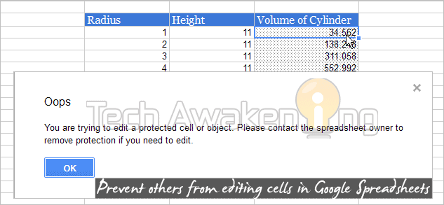 Prevent Others from Editing Cells in Shared Google Spreadsheet