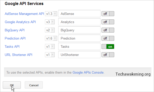 how to enable Google Tasks API