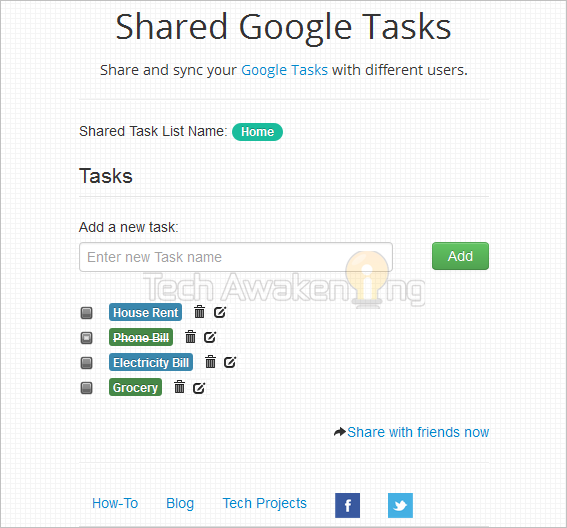 Shared Google Task List