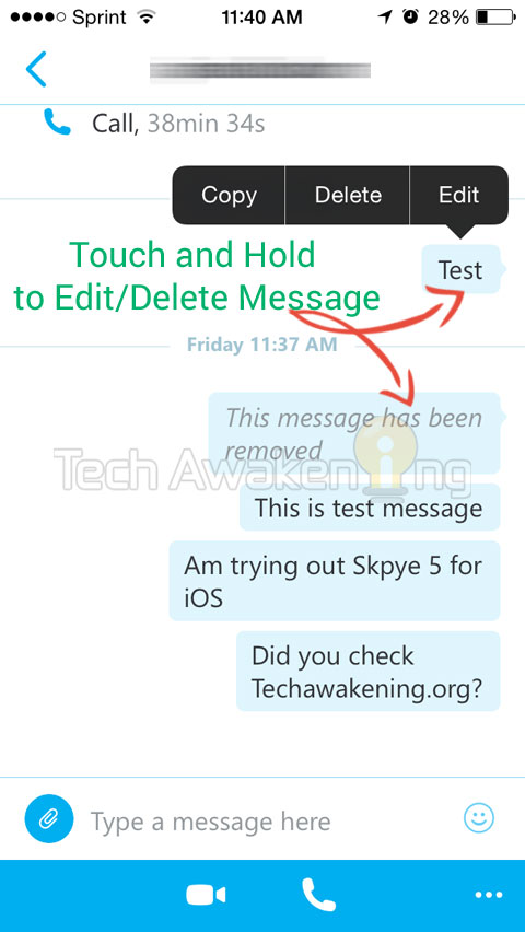 Skype 5 iPhone how to edit delete individual message