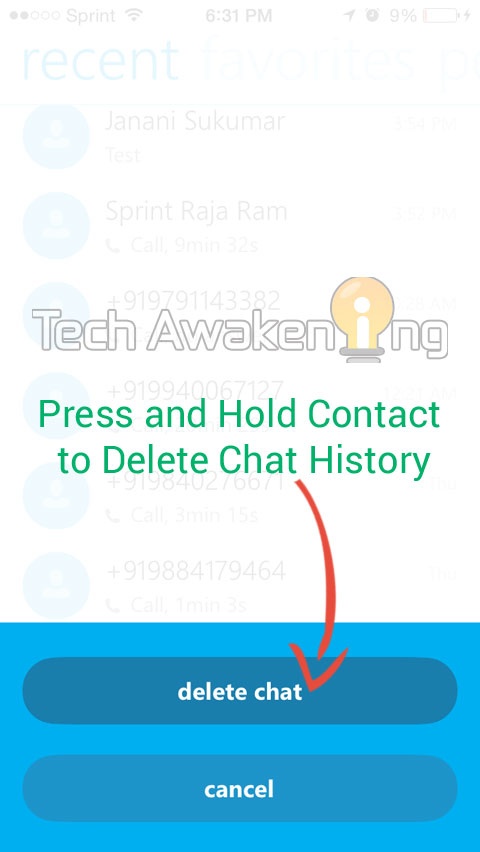 how to delete skype message history ios